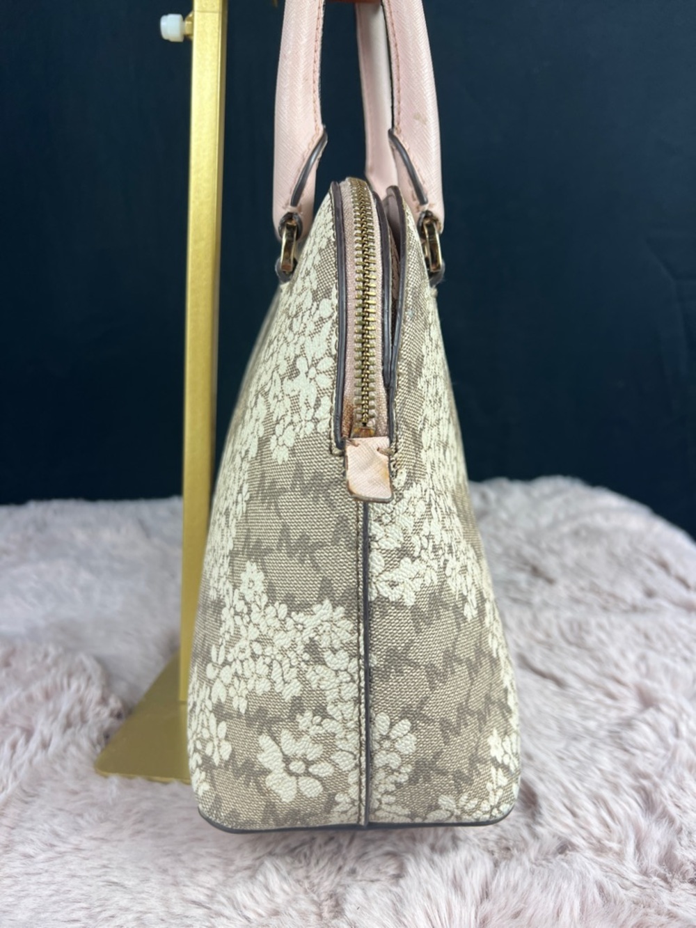 Michael Kors Cindy Medium Dome Satchel Floral MK Logo Print Pink - Picture 4 of 11